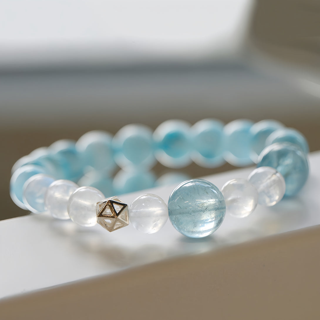 FanLin Designer Collector-Grade Natural Larimar, Moonstone & Aquamarine Bracelet-FanLin