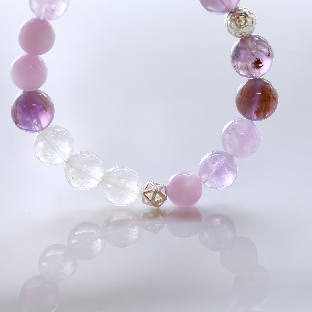 FanLin Designer Natural Amethyst, Clear Quartz &amp; Kunzite Bracelet-FanLin