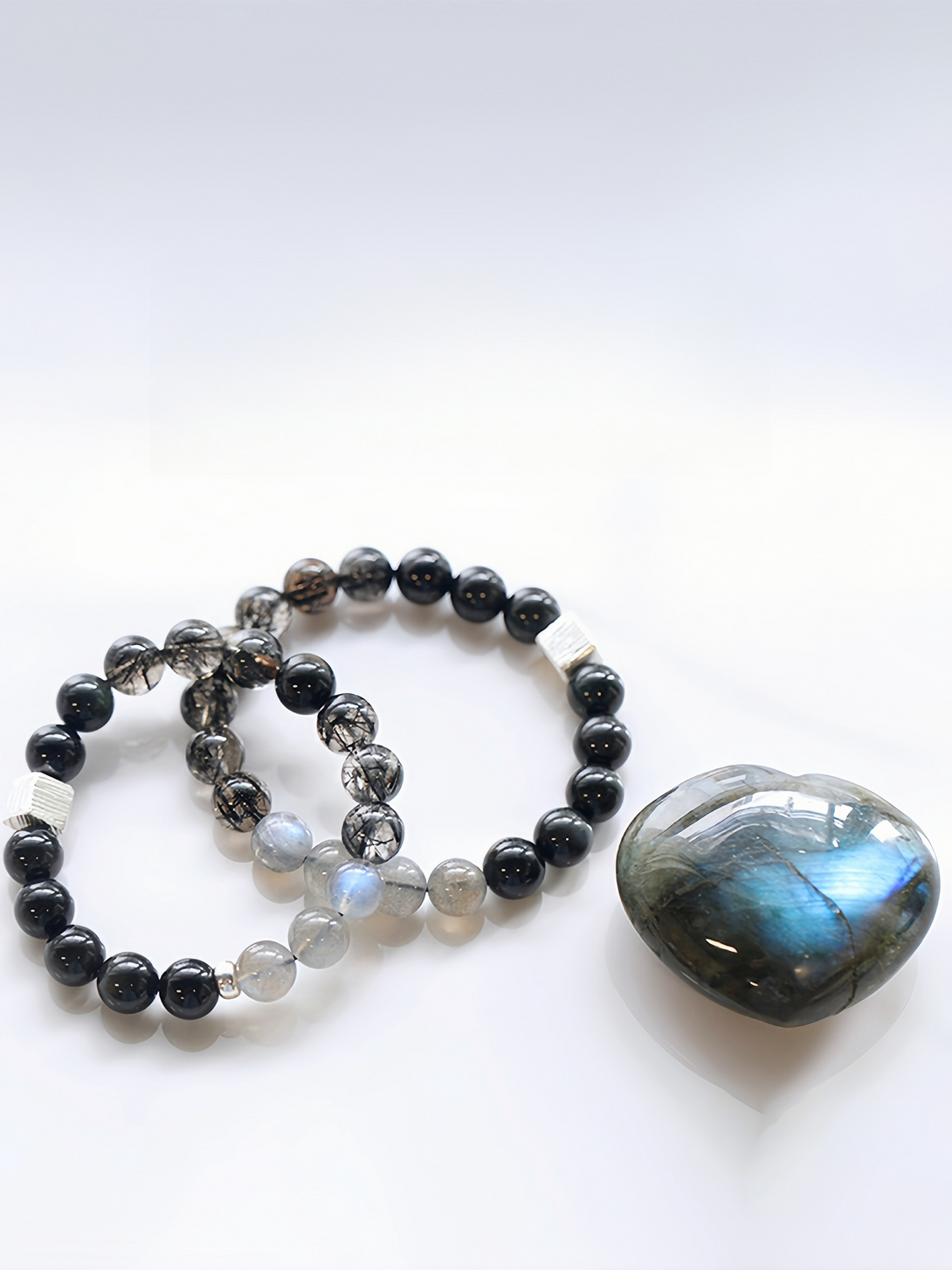 FanLin Couple's Collector-Grade Obsidian &amp; Black Rutilated Quartz Designer Bracelet-FanLin