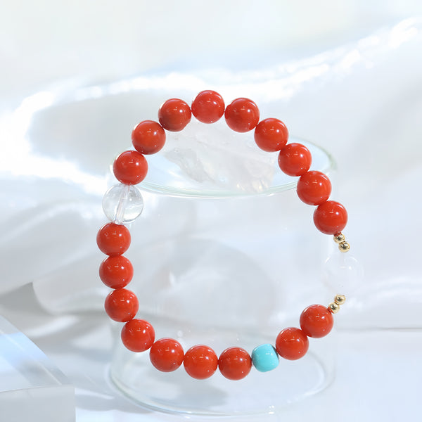 FanLin Designer Collector-Grade Red Agate, Turquoise & White Phantom Quartz Bracelet-FanLin