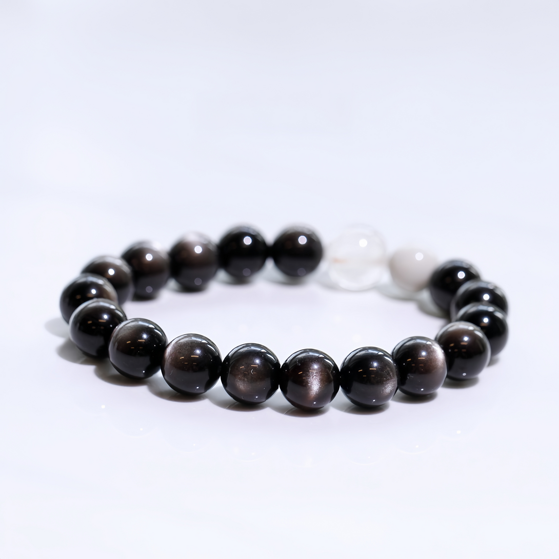 FanLin Designer Collector-Grade Natural Cat's Eye Silver Sheen Obsidian Bracelet-FanLin