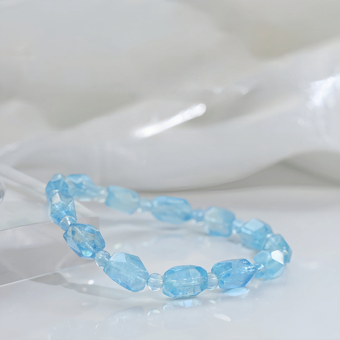 FanLin Designer "Blue Glacier" Collector-Grade Natural Crushed Ice Aquamarine Raw Crystal Bracelet-FanLin