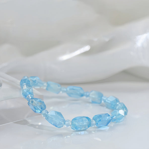 FanLin Designer "Blue Glacier" Collector-Grade Natural Crushed Ice Aquamarine Raw Crystal Bracelet-FanLin