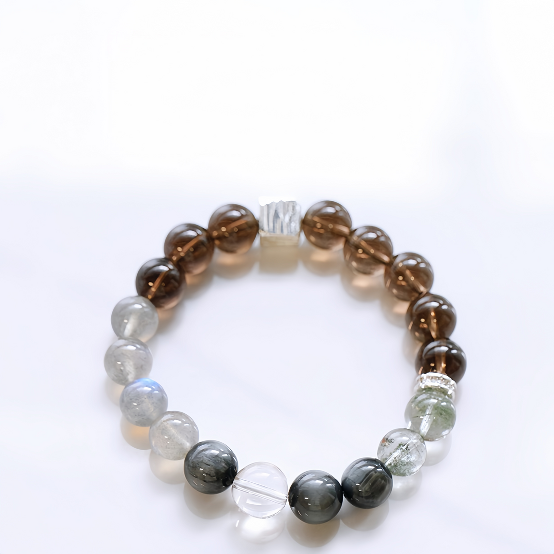 FanLin Designer Collector-Grade Natural Smoky Quartz & Moonstone Bracelet-FanLin