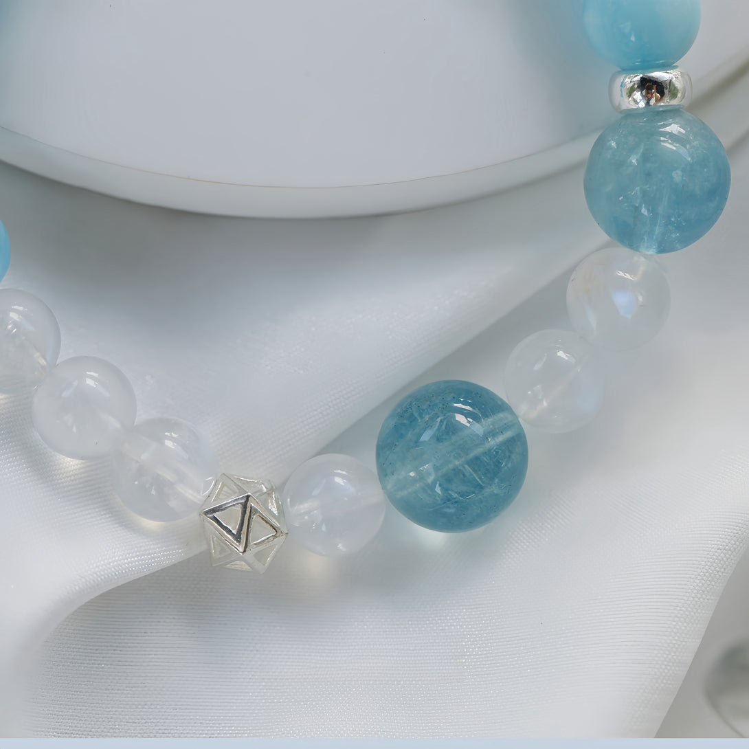 FanLin Designer Collector-Grade Natural Larimar, Moonstone & Aquamarine Bracelet-FanLin