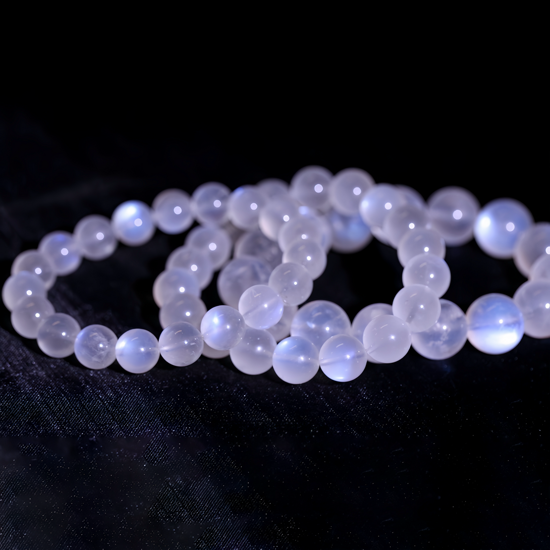 FanLin Natural Sri Lanka Creamy Moonstone Bracelet with Strong Blue Flash-FanLin