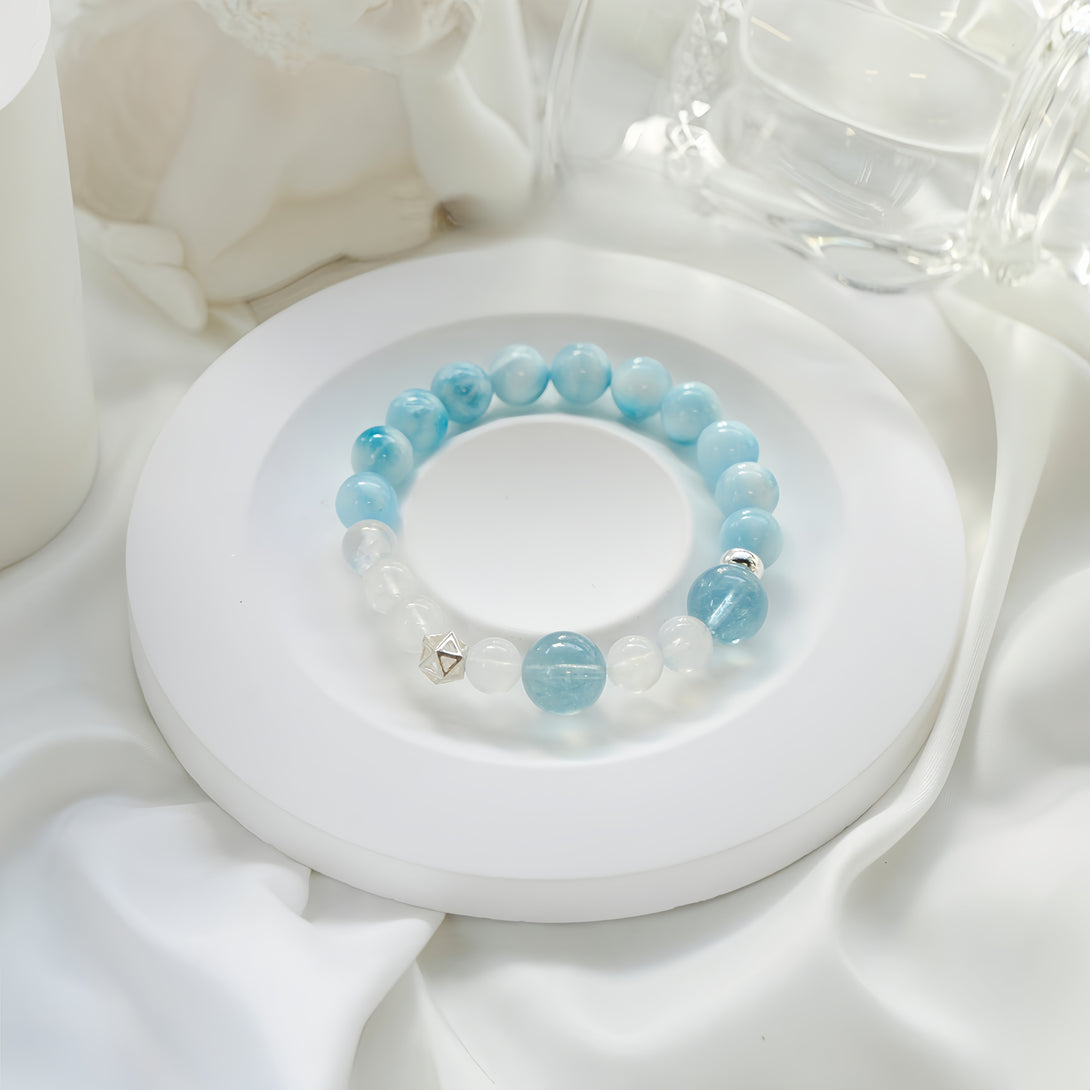 FanLin Designer Collector-Grade Natural Larimar, Moonstone & Aquamarine Bracelet-FanLin