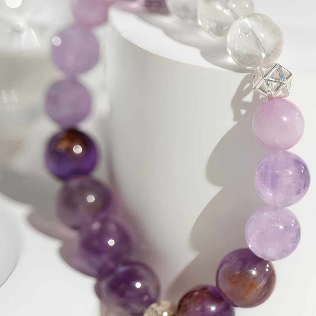 FanLin Designer Natural Amethyst, Clear Quartz &amp; Kunzite Bracelet-FanLin