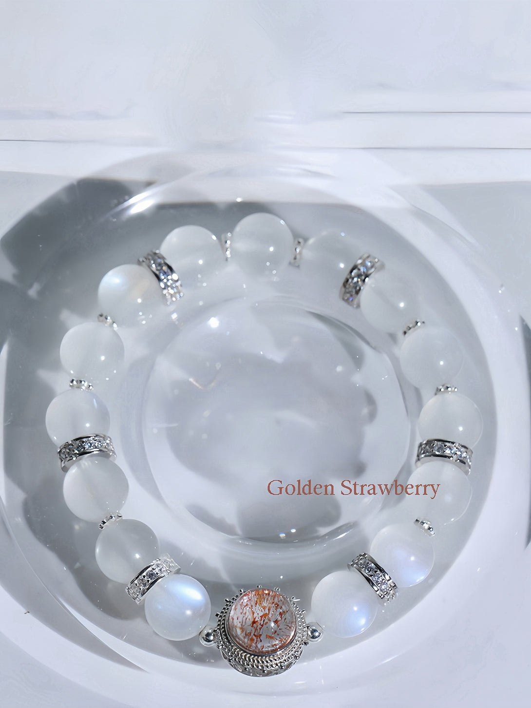 FanLin Designer Collector-Grade Natural Fanta Orange Strawberry Quartz & Moonstone Women's Bracelet-FanLin