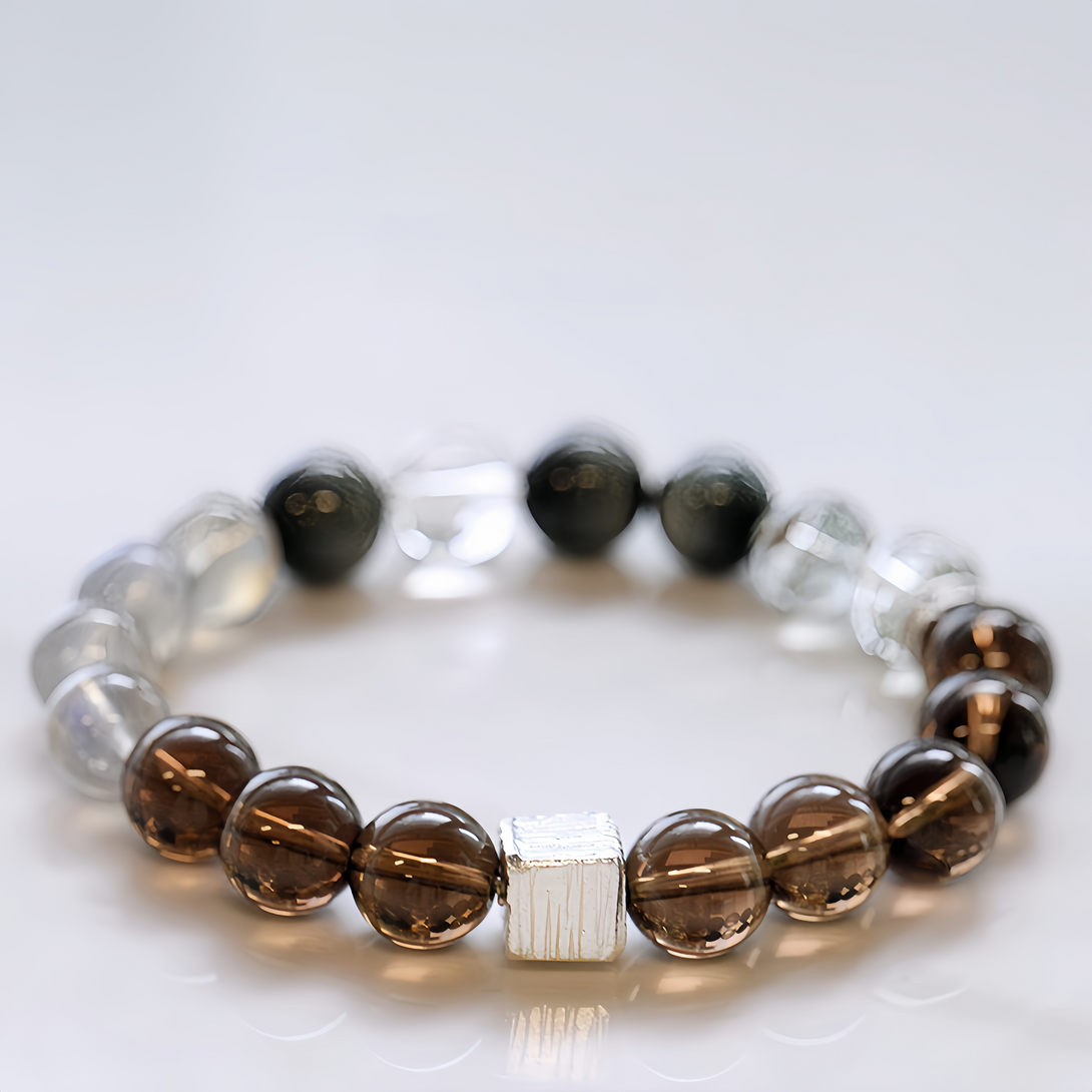 FanLin Designer Collector-Grade Natural Smoky Quartz & Moonstone Bracelet-FanLin