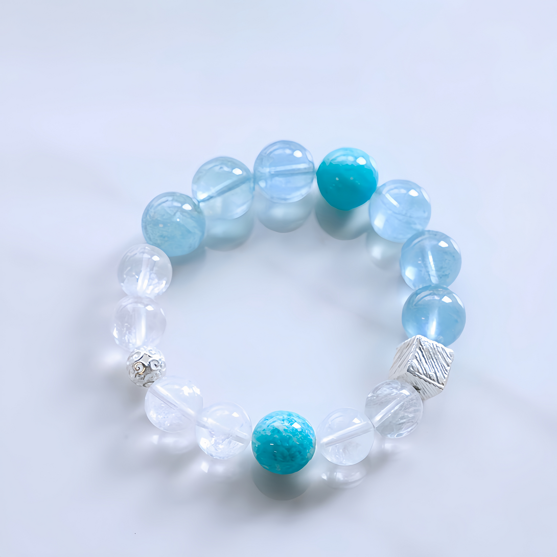 FanLin Designer Natural  Mozambican Amazonite, Azeztulite, Clear Quartz & Aquamarine Bracelet-FanLin