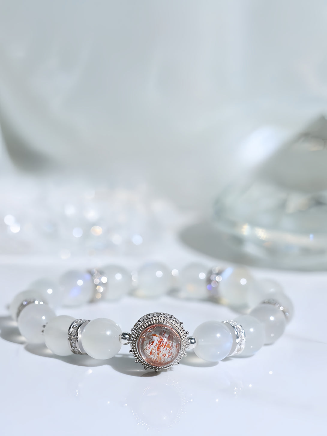 FanLin Designer Collector-Grade Natural Fanta Orange Strawberry Quartz & Moonstone Women's Bracelet-FanLin