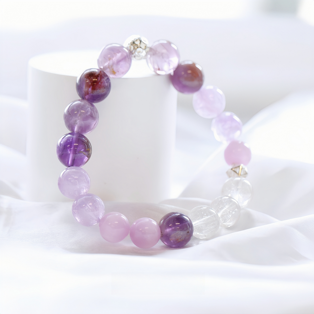 FanLin Designer Natural Amethyst, Clear Quartz &amp; Kunzite Bracelet-FanLin