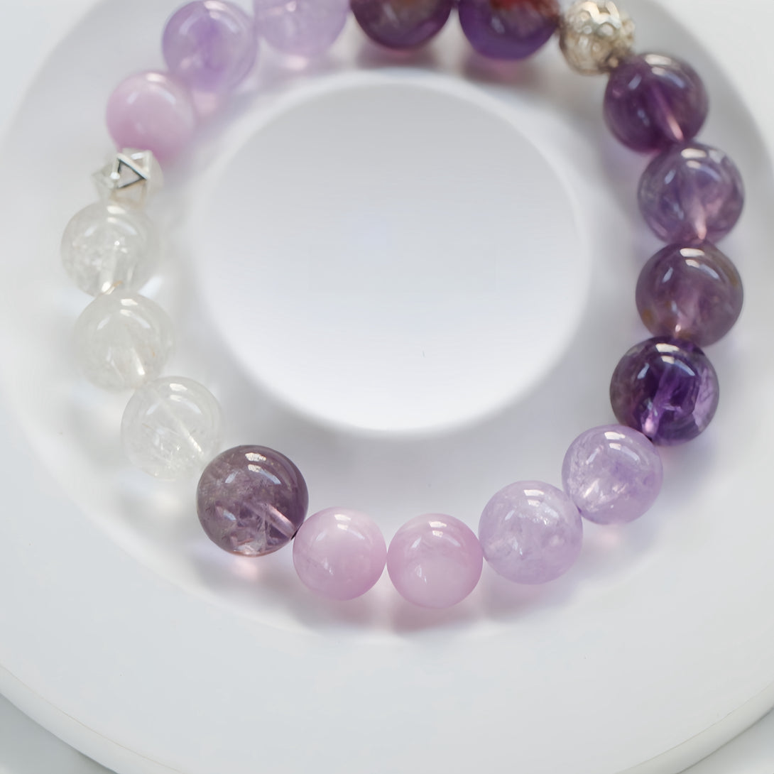 FanLin Designer Natural Amethyst, Clear Quartz &amp; Kunzite Bracelet-FanLin