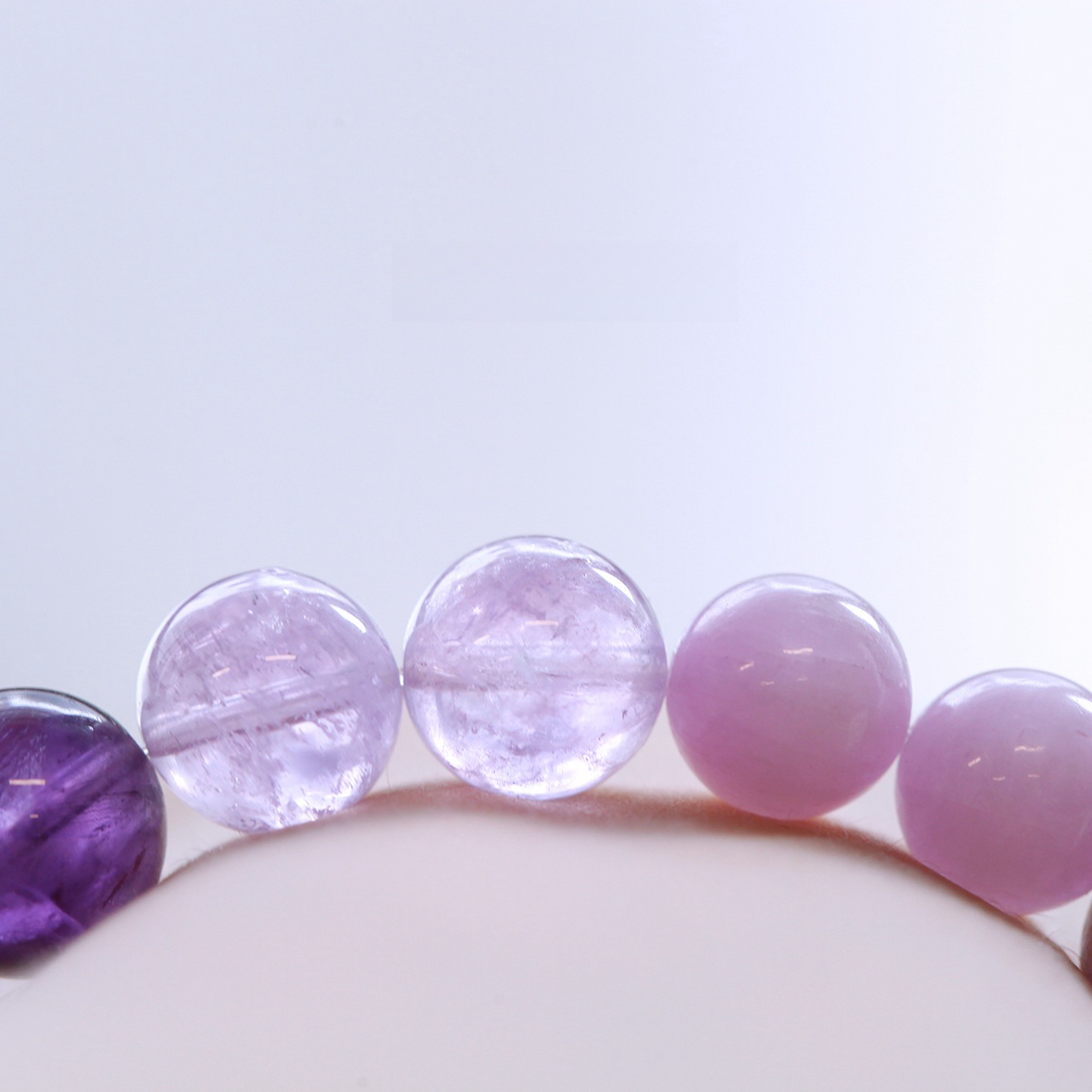 FanLin Designer Natural Amethyst, Clear Quartz &amp; Kunzite Bracelet-FanLin