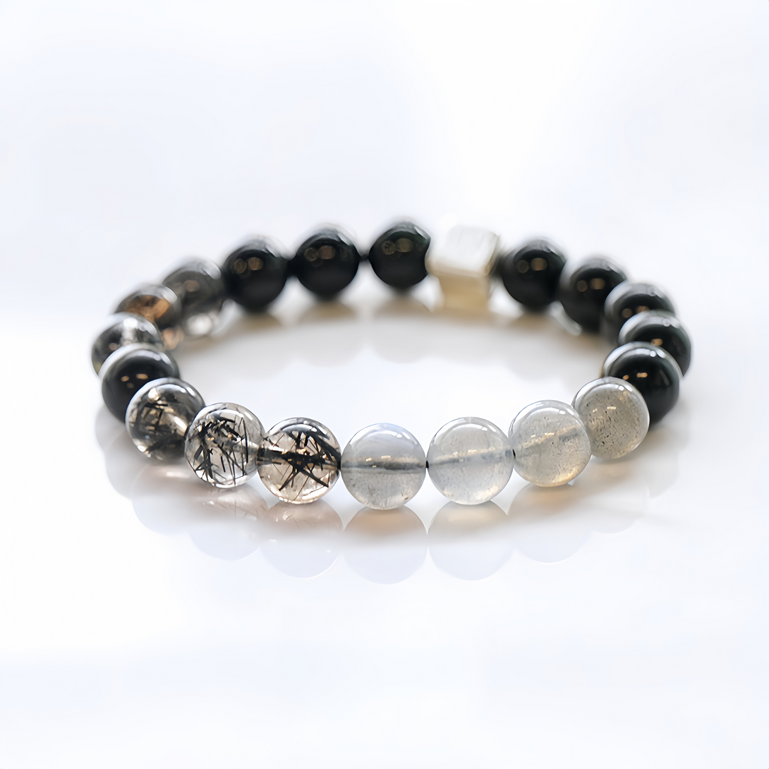 FanLin Couple's Collector-Grade Obsidian &amp; Black Rutilated Quartz Designer Bracelet-FanLin