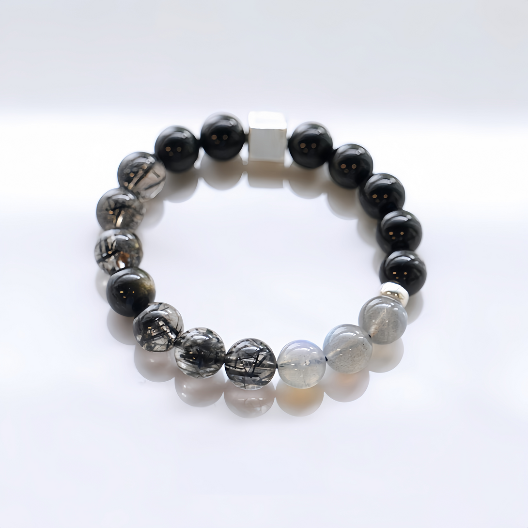 FanLin Couple's Collector-Grade Obsidian &amp; Black Rutilated Quartz Designer Bracelet-FanLin