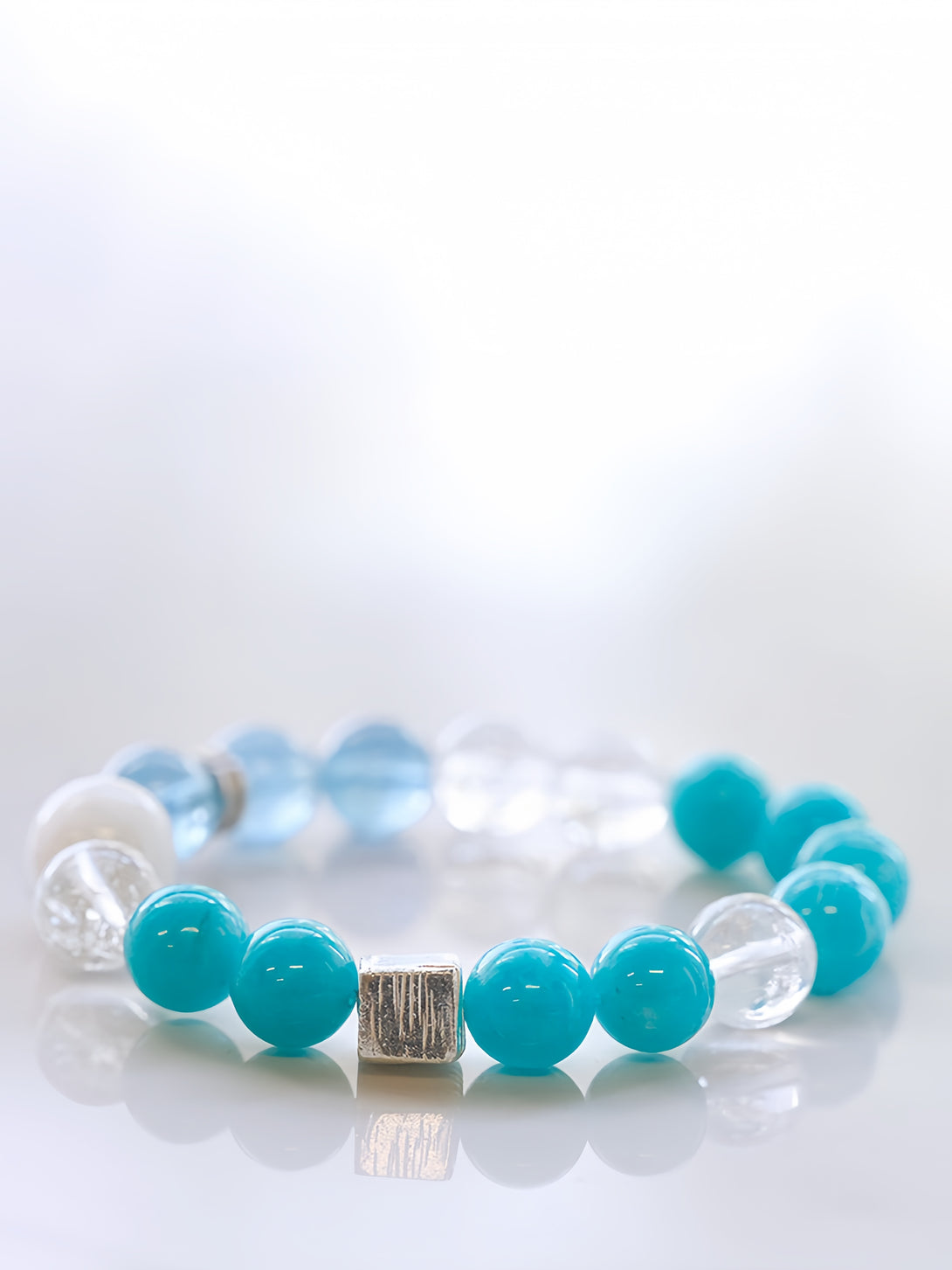 Designer Collector-Grade Natural Mozambique Amazonite, Azeztulite, Clear Quartz & Aquamarine Bracelet-FanLin