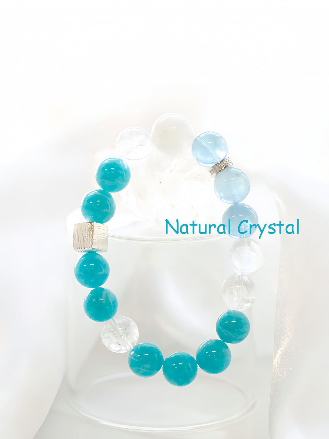 Designer Collector-Grade Natural Mozambique Amazonite, Azeztulite, Clear Quartz & Aquamarine Bracelet-FanLin