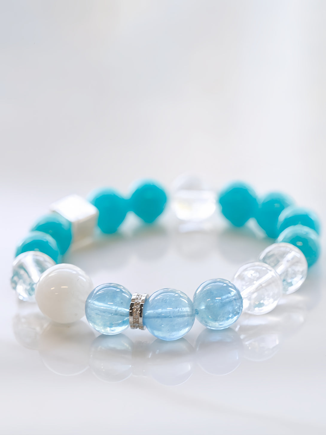 Designer Collector-Grade Natural Mozambique Amazonite, Azeztulite, Clear Quartz & Aquamarine Bracelet-FanLin