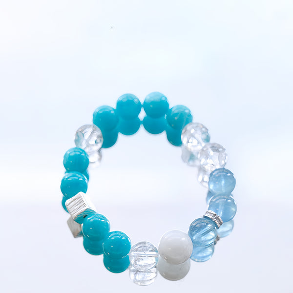 Designer Collector-Grade Natural Mozambique Amazonite, Azeztulite, Clear Quartz & Aquamarine Bracelet-FanLin