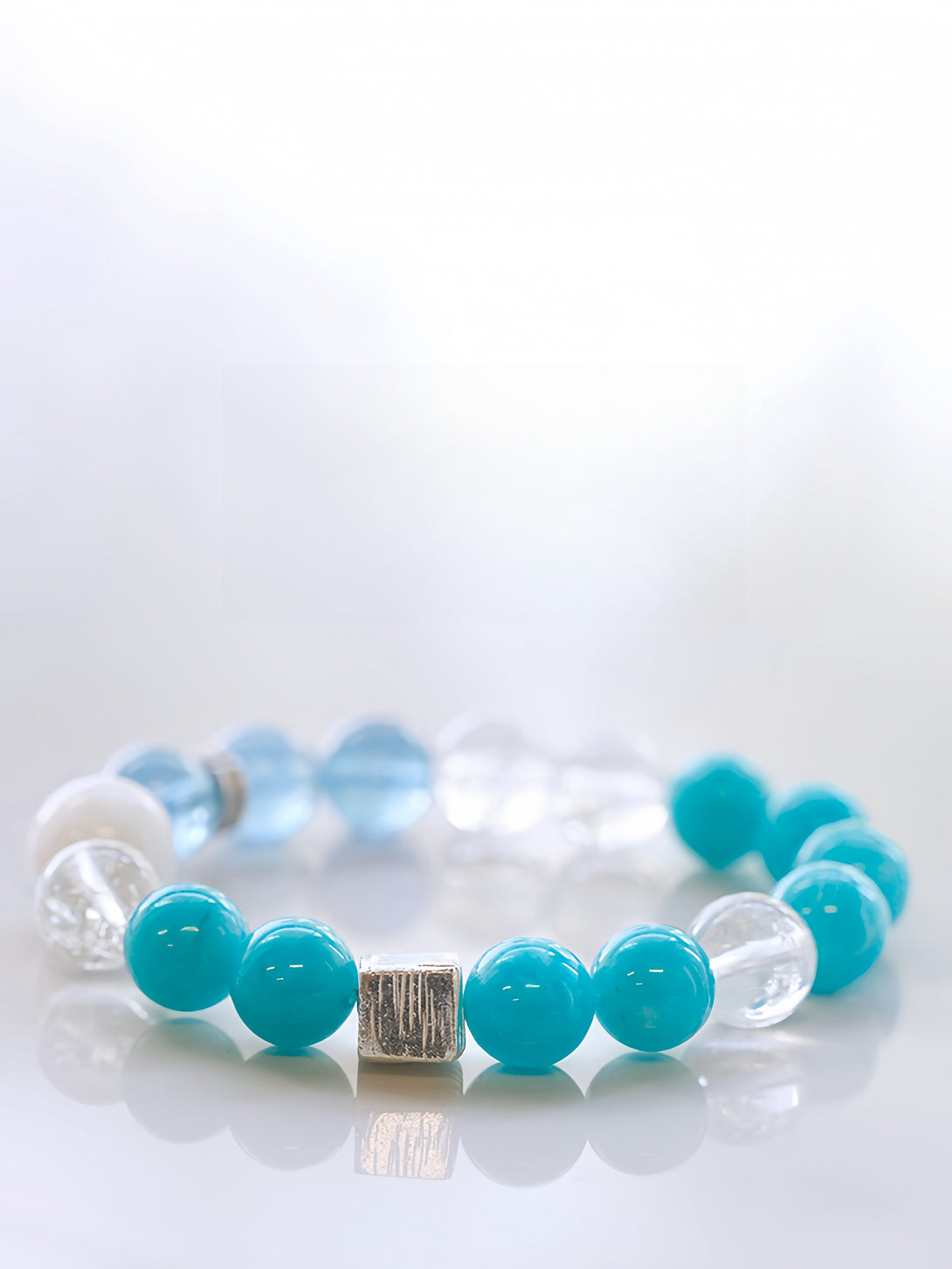 Designer Collector-Grade Natural Mozambique Amazonite, Azeztulite, Clear Quartz & Aquamarine Bracelet-FanLin