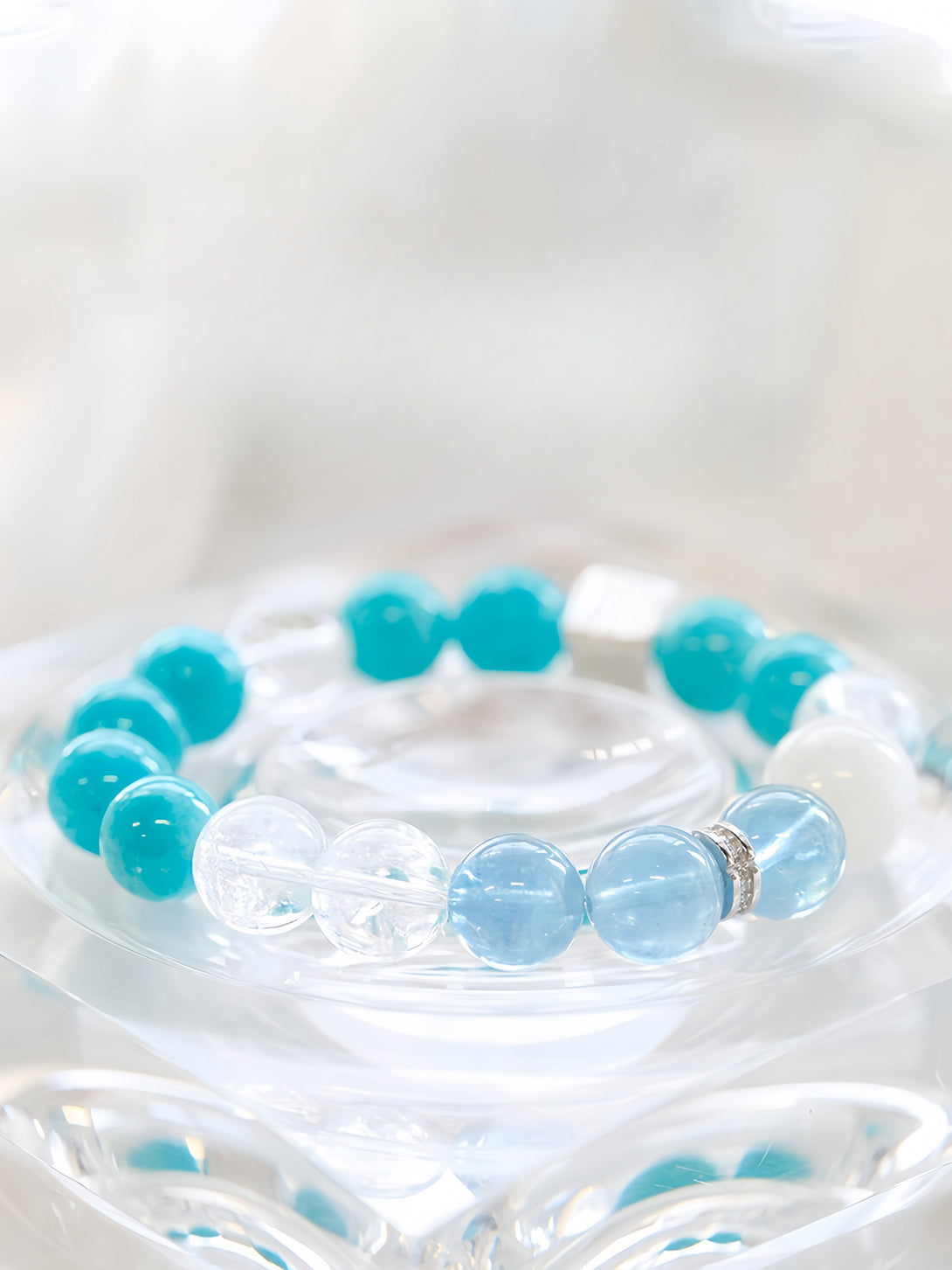 Designer Collector-Grade Natural Mozambique Amazonite, Azeztulite, Clear Quartz & Aquamarine Bracelet-FanLin