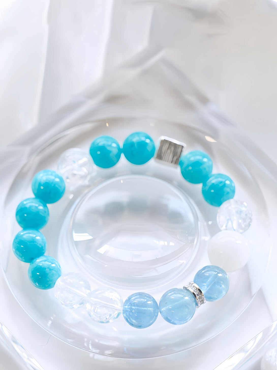 Designer Collector-Grade Natural Mozambique Amazonite, Azeztulite, Clear Quartz & Aquamarine Bracelet-FanLin