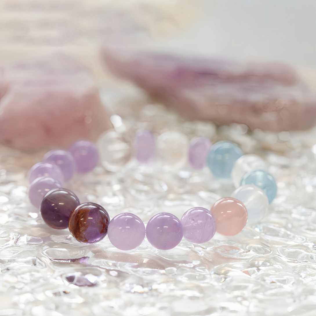 Designer Natural Amethyst, Aquamarine & Pink Quartz Women's Bracelet-FanLin