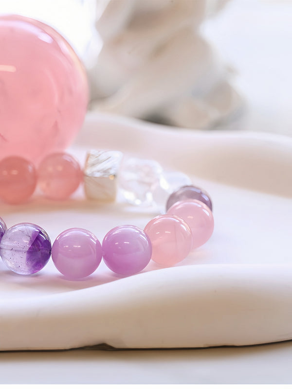 "Amethyst Aura" Natural Amethyst, Rose Quartz & Kunzite Bracelet