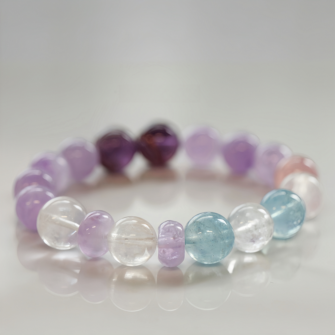 Designer Natural Amethyst, Aquamarine & Pink Quartz Women's Bracelet-FanLin