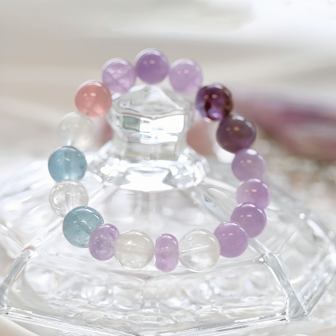 Designer Natural Amethyst, Aquamarine & Pink Quartz Women's Bracelet-FanLin