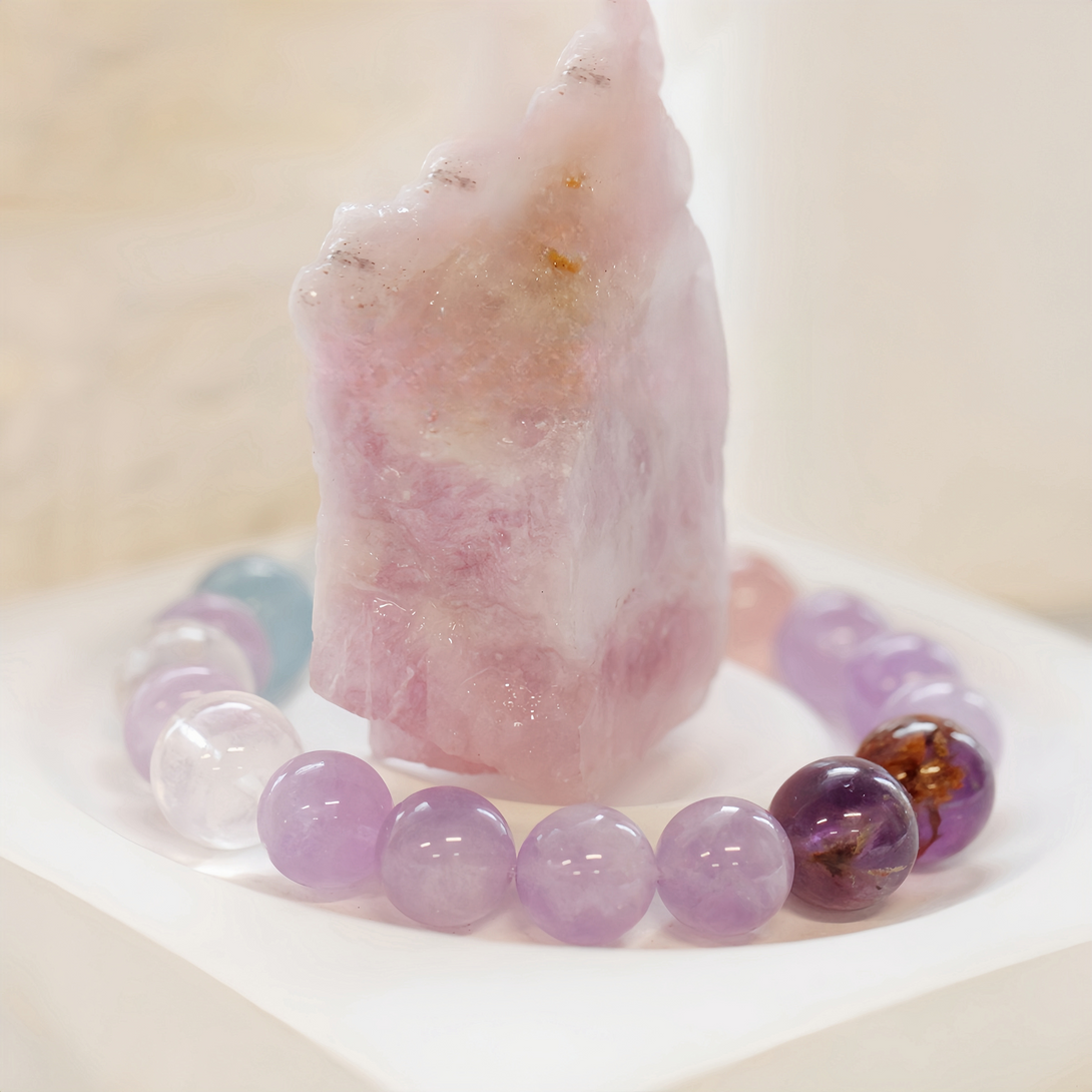 Designer Natural Amethyst, Aquamarine & Pink Quartz Women's Bracelet-FanLin