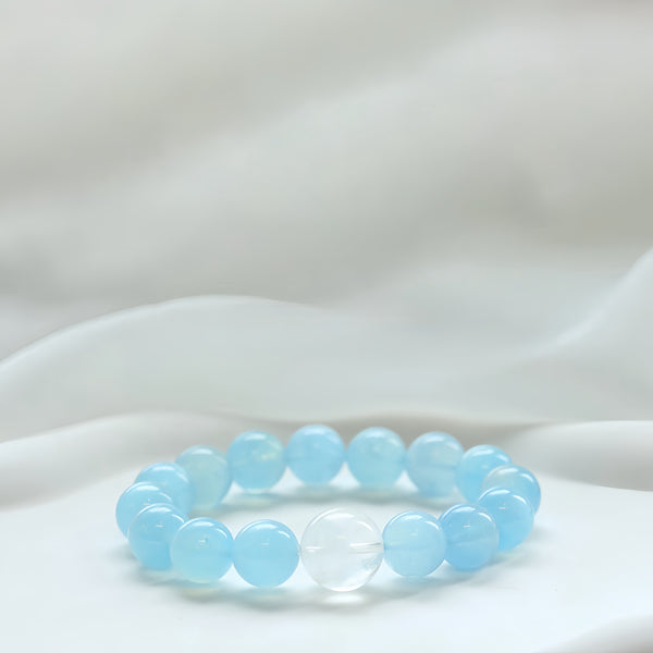 Designer "Mermaid's Tear" Sky Blue Cat's Eye Aquamarine & White Phantom Quartz Bracelet-FanLin