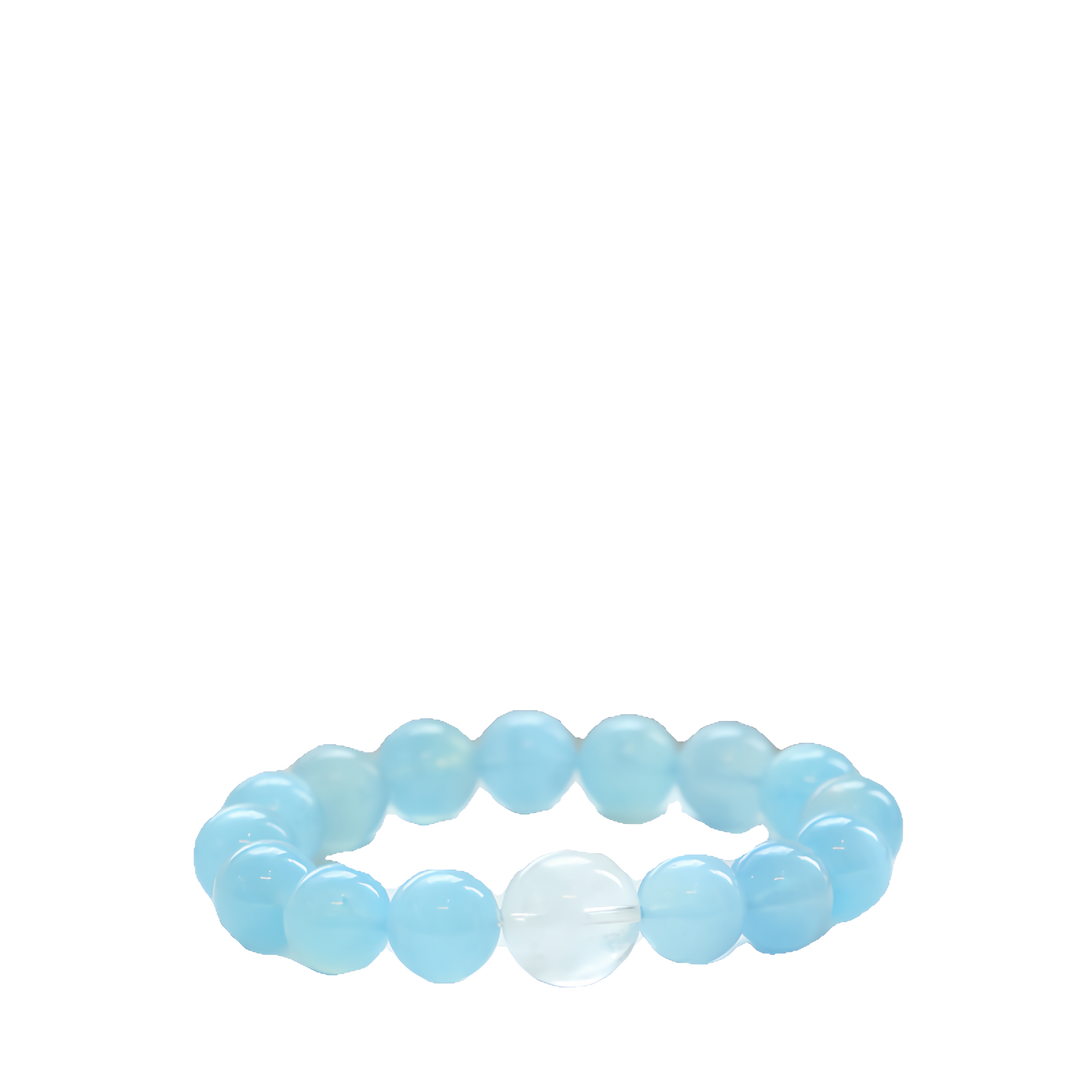 Designer "Mermaid's Tear" Sky Blue Cat's Eye Aquamarine & White Phantom Quartz Bracelet-FanLin