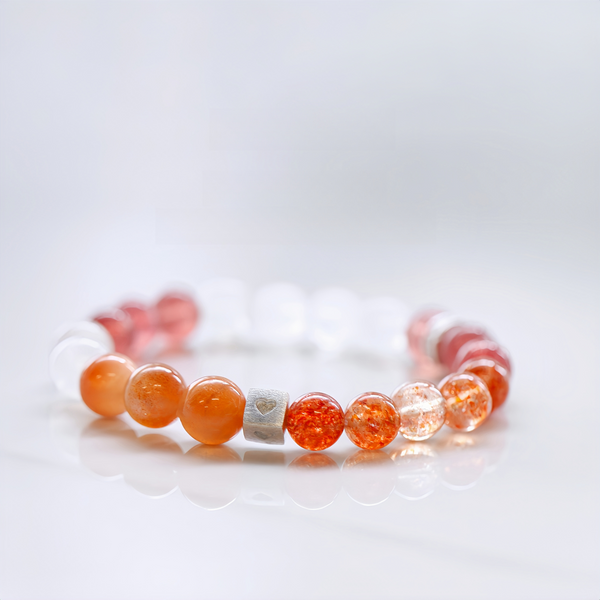 "Golden Radiance" Natural 7A Golden Aura Sunstone & Strawberry Quartz Bracelet