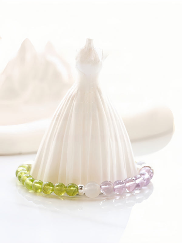 "Harmony of Earth & Moon" Natural Peridot, Amethyst & Moonstone Bracelet