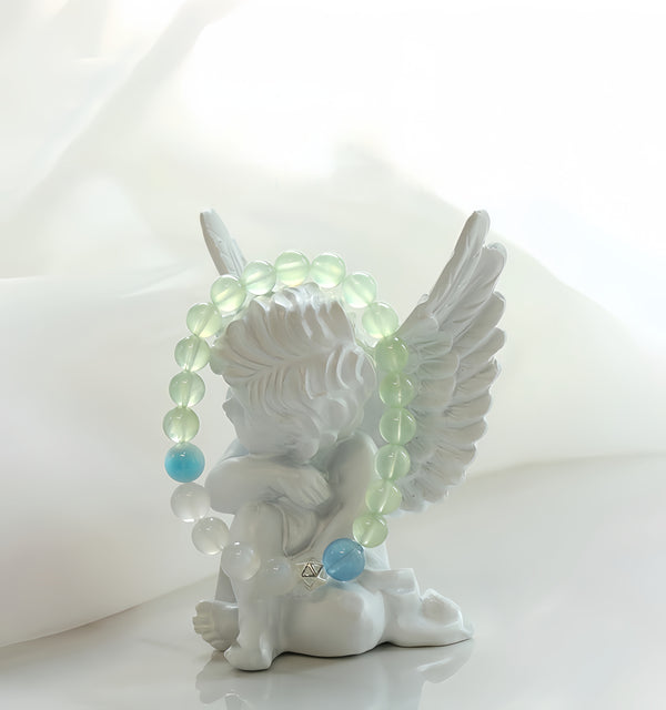 "Lily of the Valley & Green Grape" Natural Prehnite, Moonstone, Aquamarine & Emerald Bracelet