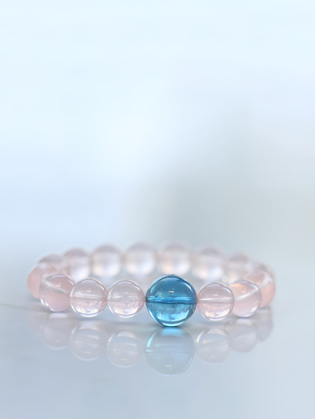 Natural Mozambique Pink Quartz & Aquamarine Bracelet-FanLin