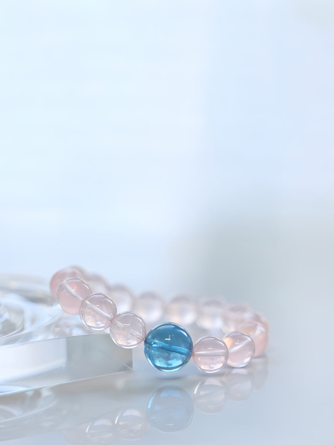 Designer Collector-Grade Natural Mozambique Pink Quartz & Aquamarine Bracelet