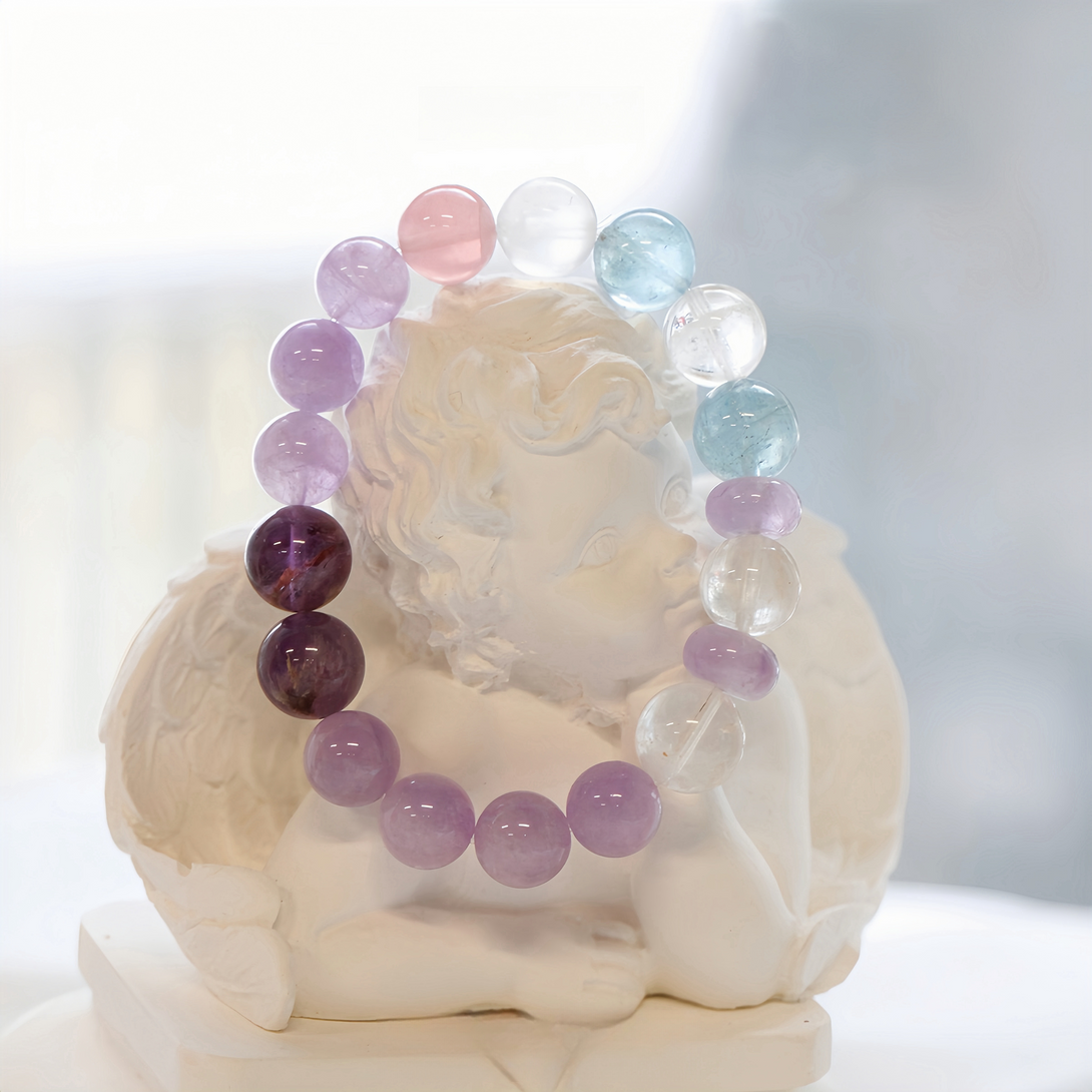 Designer Natural Amethyst, Aquamarine & Pink Quartz Women's Bracelet-FanLin