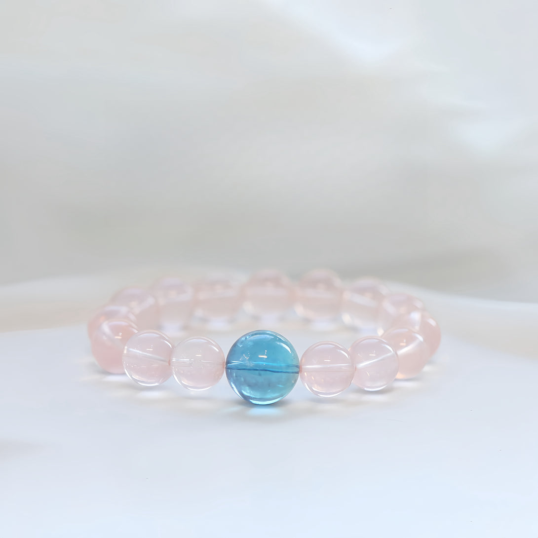 Natural Mozambique Pink Quartz & Aquamarine Bracelet-FanLin