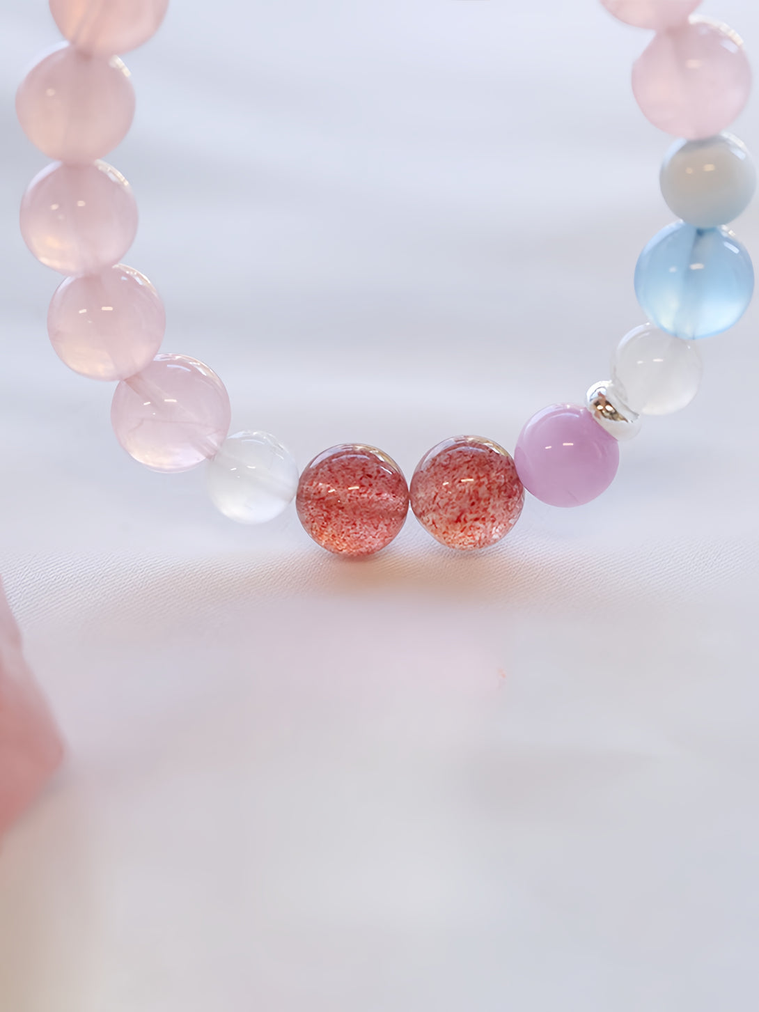 Natural Madagascar Pink Quartz, Amethyst & Aquamarine Bracelet-FanLin