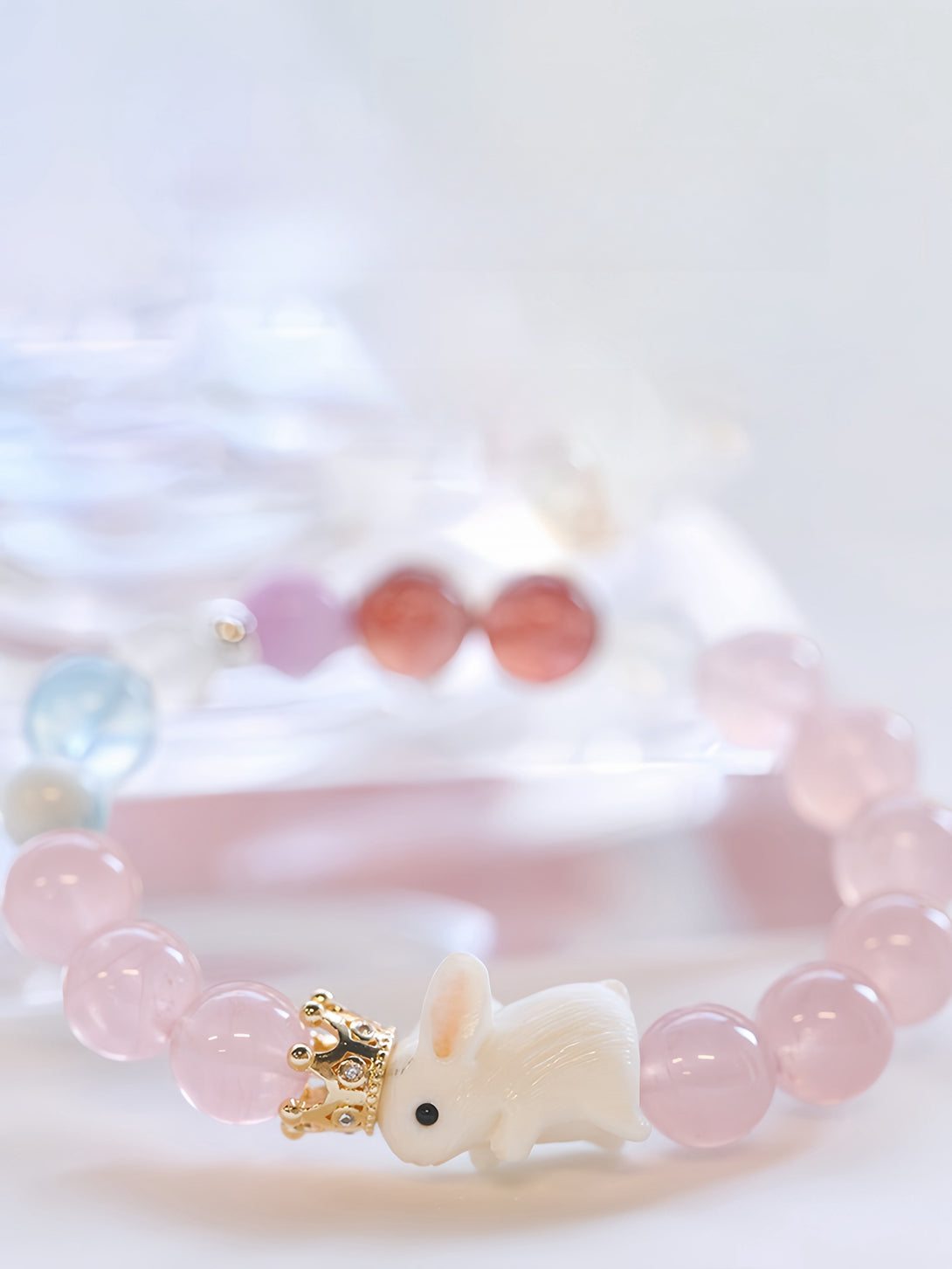 Natural Madagascar Pink Quartz, Amethyst & Aquamarine Bracelet-FanLin