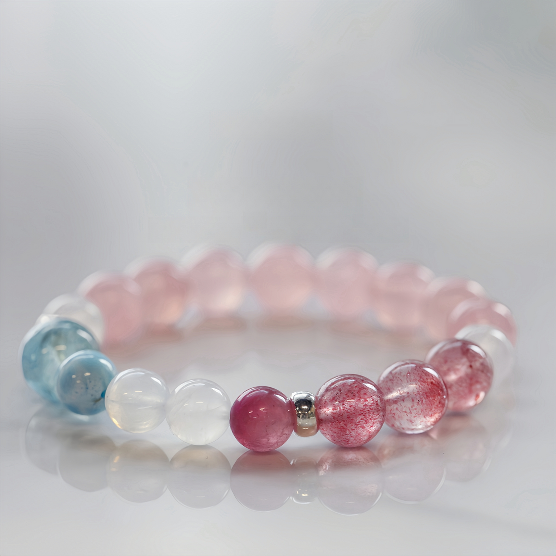 FanLin Designer Natural Aquamarine, Larimar, Moonstone, Pink Quartz & Strawberry Quartz Women's Bracelet-FanLin