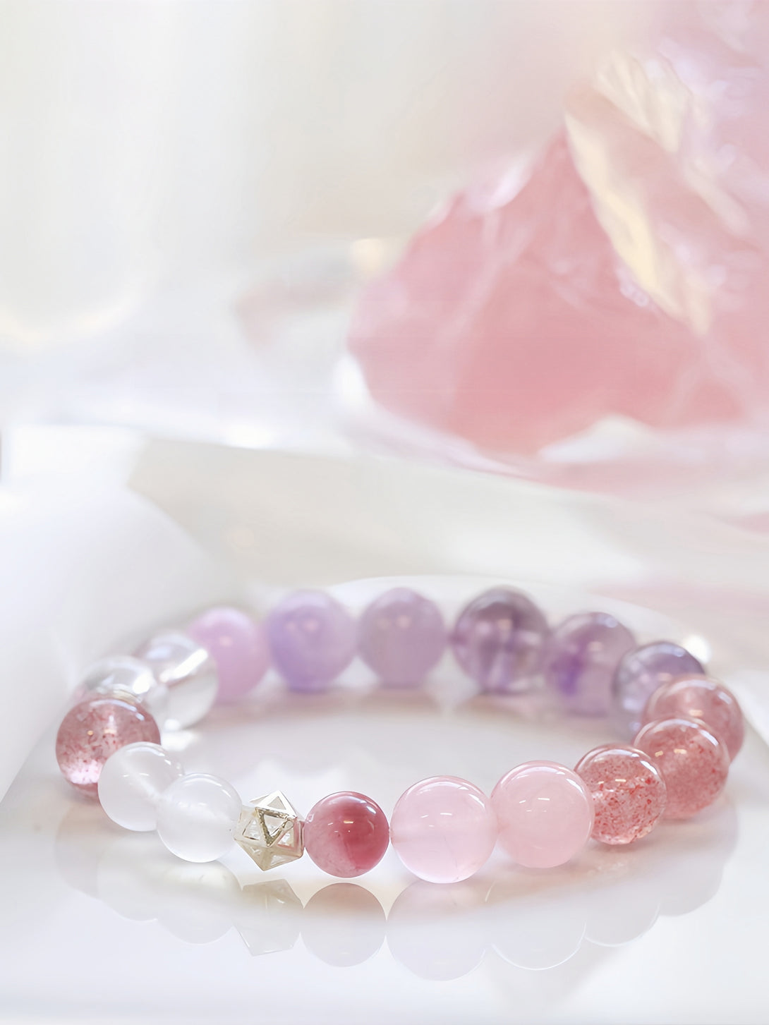 Designer Natural Pink Quartz, Tourmaline, Purple Super Seven & Strawberry Quartz Mixed Bracelet-FanLin