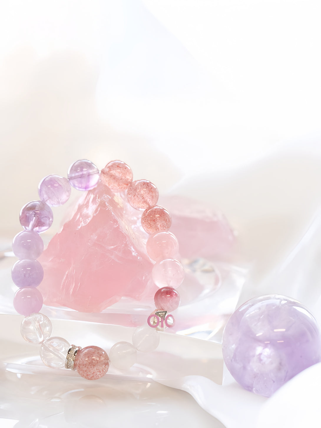 Designer Natural Pink Quartz, Tourmaline, Purple Super Seven & Strawberry Quartz Mixed Bracelet-FanLin