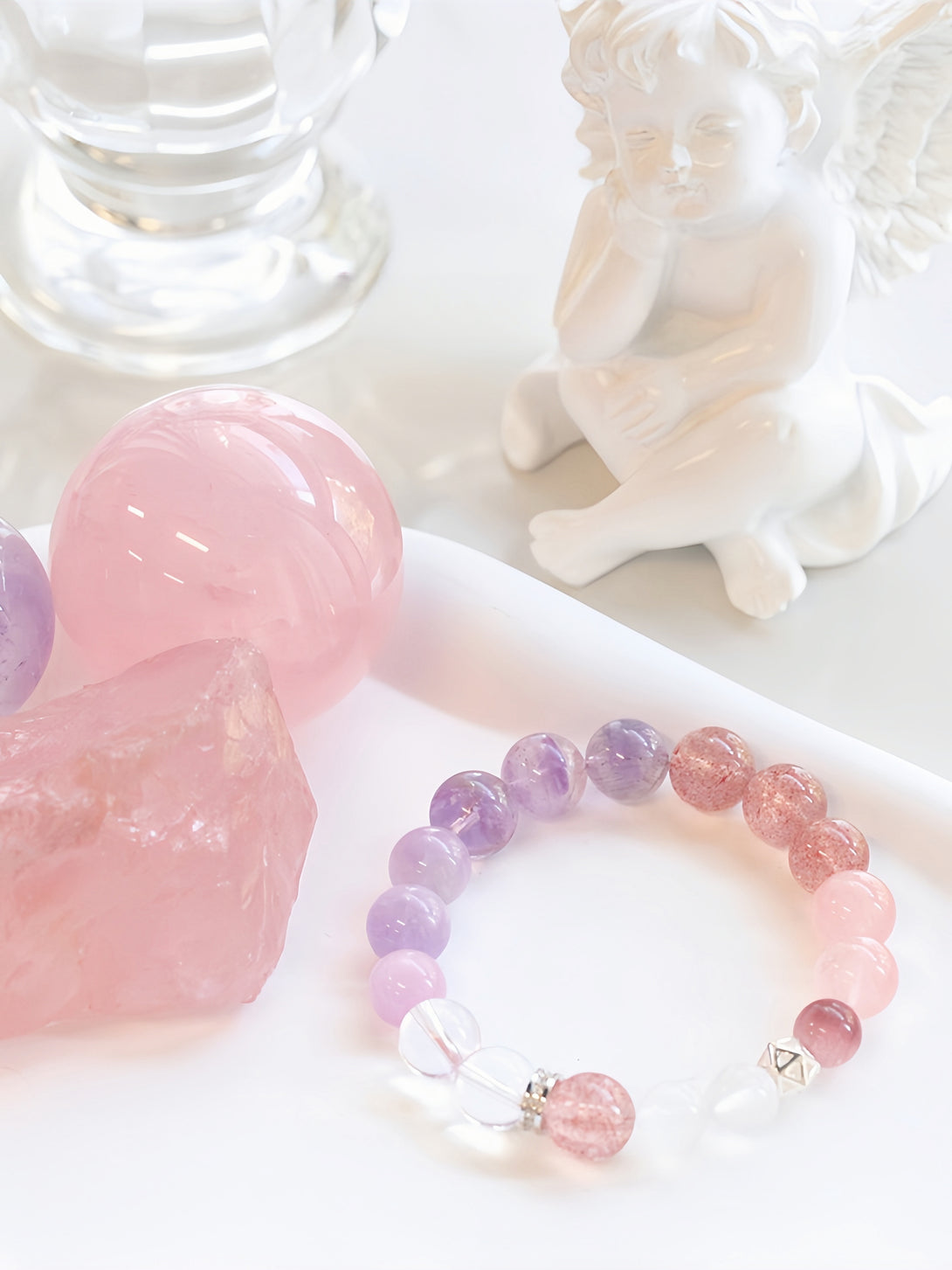 Designer Natural Pink Quartz, Tourmaline, Purple Super Seven & Strawberry Quartz Mixed Bracelet-FanLin