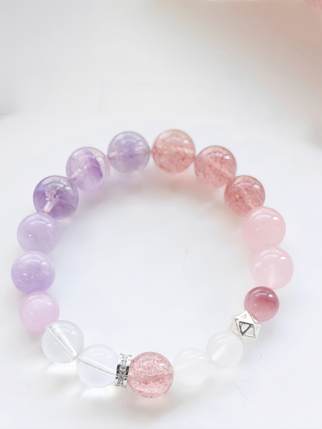 Designer Natural Pink Quartz, Tourmaline, Purple Super Seven & Strawberry Quartz Mixed Bracelet-FanLin