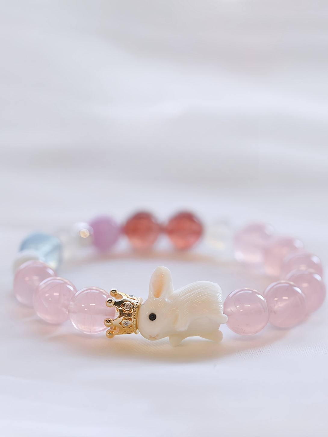 Natural Madagascar Pink Quartz, Amethyst & Aquamarine Bracelet-FanLin